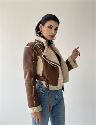 Britt Crop Ceket - Kahve