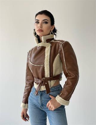 Britt Crop Ceket - Kahve