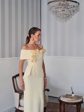 Rina Tasarım Çiçek Detay Uzun Elbise