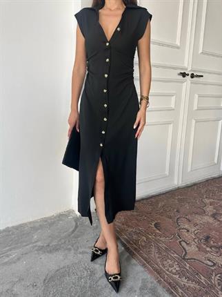 Aversa Düğme Detaylı Midi Elbise