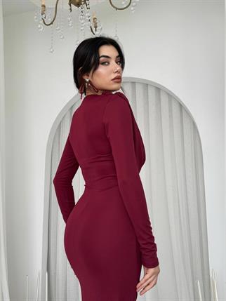 Crimson Drape Detay Uzun  Elbise