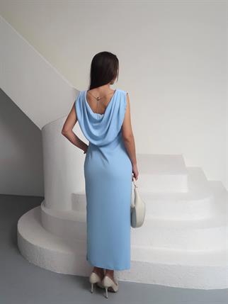 Saten Degaje Yaka Sırt Detay Manolya Elbise