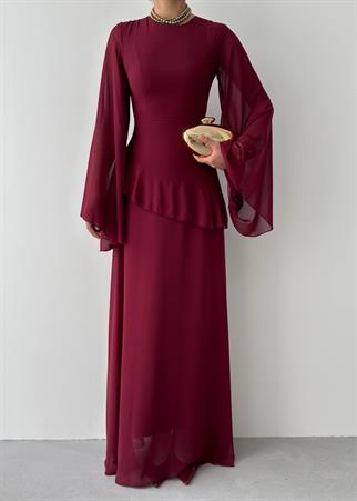 Linan Tül kol Midi Elbise