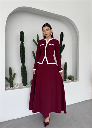 Vera Uzun Kollu Düğme Detay Uzun Elbise