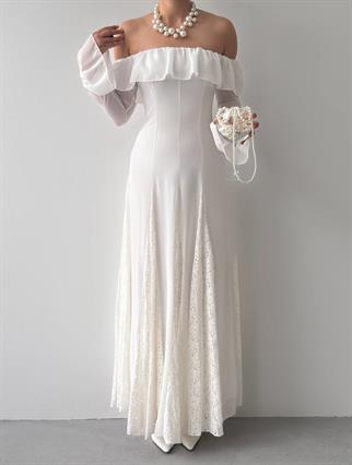 Ester Dantel Detaylı Straplez Elbise