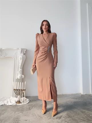 Barley Taş Baskılı Yırtmaclı Uzun elbise 