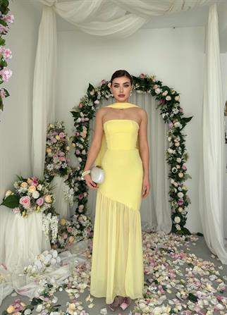 Manen Şal Detaylı Atlas Elbise