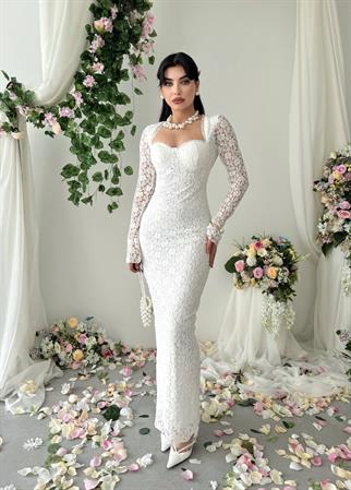 Jelon Uzun Dantel Tasarım Elbise