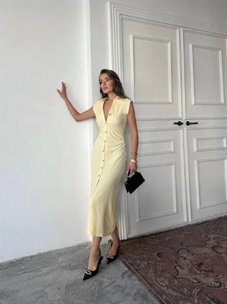 Aversa Düğme Detaylı Midi Elbise