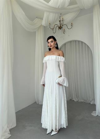 Ester Dantel Detaylı Straplez Elbise