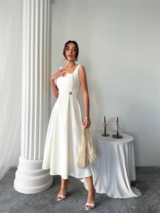 Ayvel Atlas Düğme Detay Midi Elbise