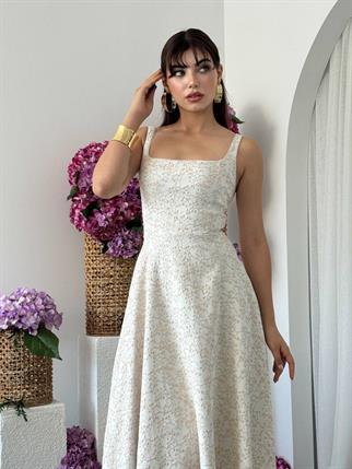 Kalf Çiçek Detaylı Elbise