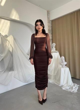 Engla Büzgülü Midi Elbise