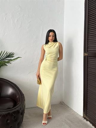 Minimal Glam Sandy Aksesuarlı Maxi Elbise