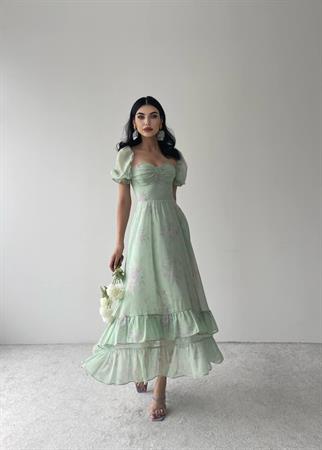 Candy Şifon Uzun Elbise - Su Yeşili 