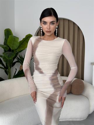 Caramel Uzun Kollu Stres Elbise