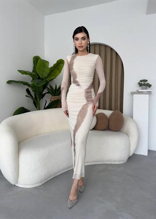 Caramel Uzun Kollu Stres Elbise