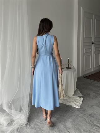 Carolina İnci Düğmeli Uzun Atlas Elbise