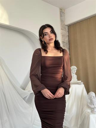 Engla Büzgülü Midi Elbise