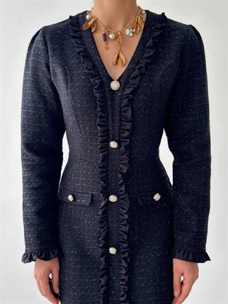 Orse Düğmeli Cepli Mini Elbise