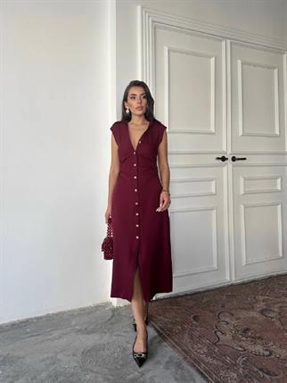 Aversa Düğme Detaylı Midi Elbise