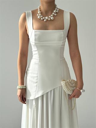 Hulos Yırtmaç Detaylı Atlas Şifon Elbise