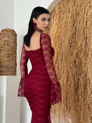 Corina Dantel Detay Balık Model Uzun Elbise