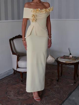 Rina Tasarım Çiçek Detay Uzun Elbise