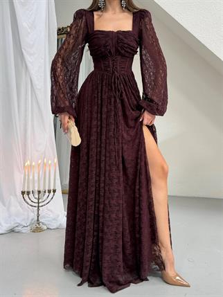 Vitange Korse Detaylı Uzun Tasarım Dantel Elbise