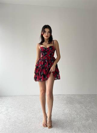 Çiçekli Askılı Şifon Elbise 