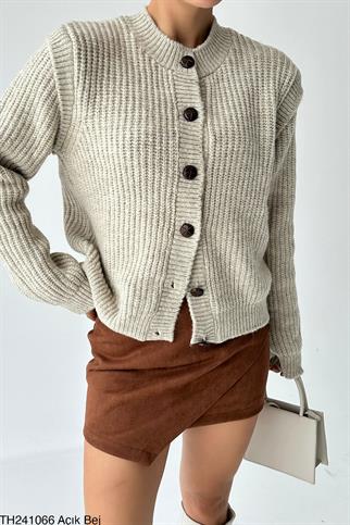 Çizgili Desen Bisiklet Yaka Düğmeli Kadın Hırka