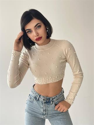 Cloi İnci Detay Crop - Bej