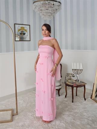 Nova Saten Şal Detay Uzun Elbise