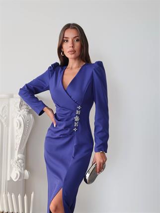 Barley Taş Baskılı Yırtmaclı Uzun Elbise