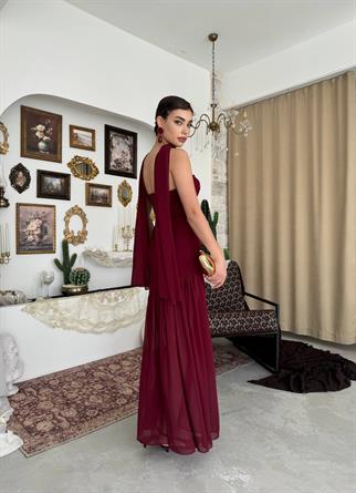 Manen Şal Detaylı Atlas Elbise