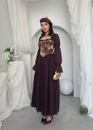 Elfı Çiçek Detaylı Elbise Kod 01041