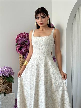 Kalf Çiçek Detaylı Elbise