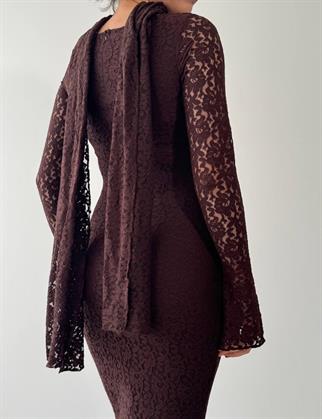 Olin Şallı Dantel Uzun Elbise 