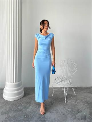 Pars Uzun Degaje Yaka Uzun Sandy Elbise 