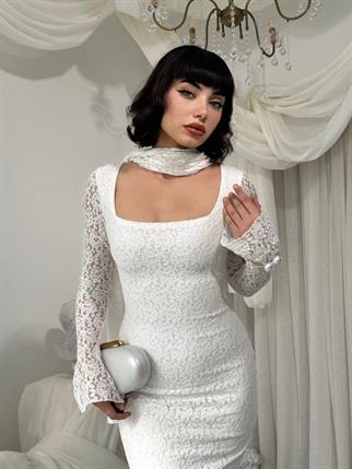 Olin Şallı Dantel Uzun Elbise