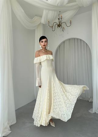 Ester Dantel Detaylı Straplez Elbise