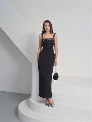 Taşlı Tasarım Uzun Elbise Romane
