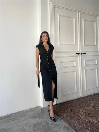 Aversa Düğme Detaylı Midi Elbise