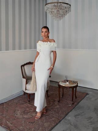 Rina Tasarım Çiçek Detay Uzun Elbise