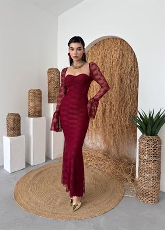 Corina Dantel Detay Balık Model Uzun Elbise