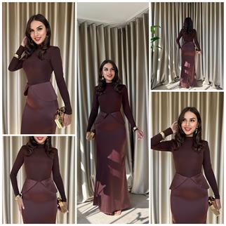 Uzun Kollu Balıkçı Yaka Saten Detay Şık Elbise