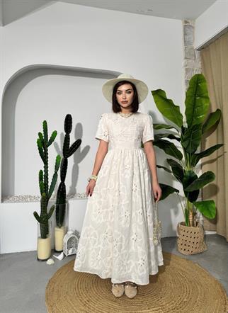 Banne Midi Elbise Dantel Detay