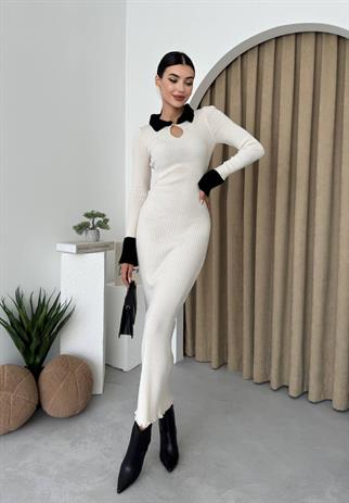 Damla Dekolte Yakalı Triko Elbise