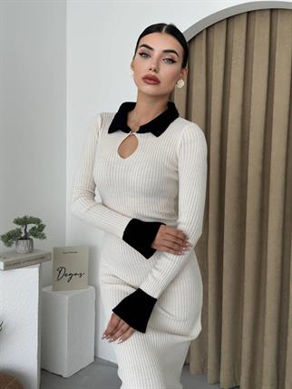 Damla Dekolte Yakalı Triko Elbise