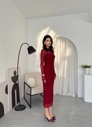 Dantel Astarlı Dina Midi Elbise